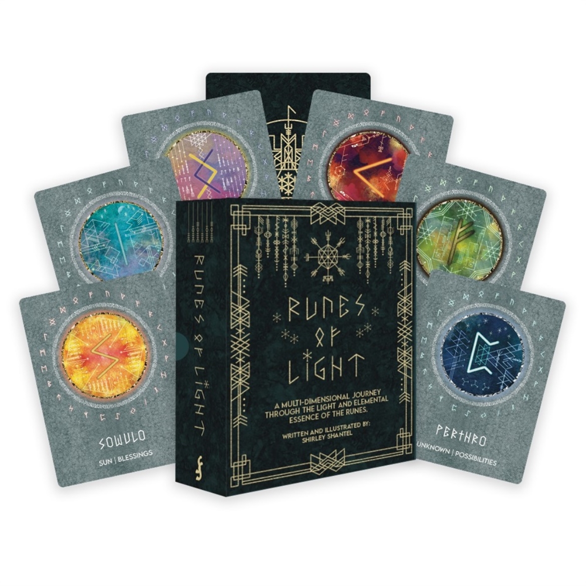 Picture of Runes of Light: A Multidimensional Journey Through the Light and Elemental Essence of the Runes (28 Full-Color Cards and 100-Page Full-Color Guidebook)