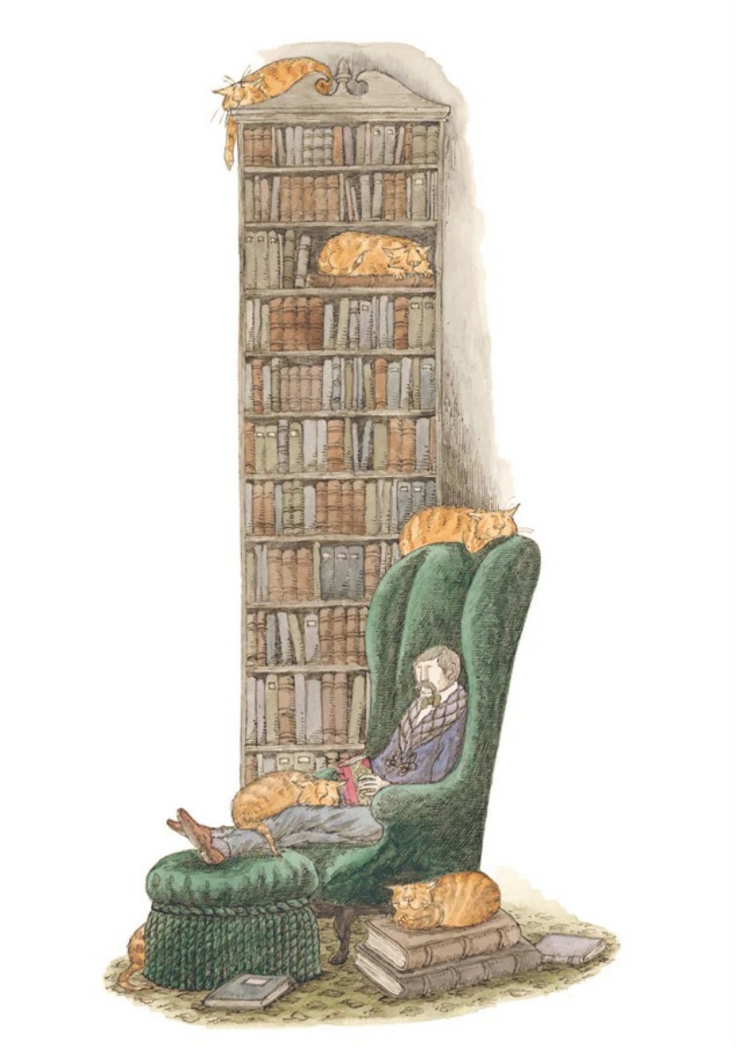 Picture of Bibliophile with Cats Notecard