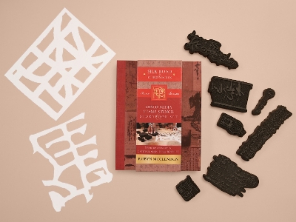 Picture of Mixed-Media Stamp, Stencil, and Storybook Set Asian Scripts: 7 Premium Art Stamps, 2 Stencil Masks, and 32-Page Instruction Booklet; Great for Gel Plate Printing