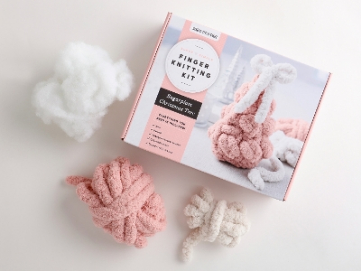 Picture of Super Simple Finger Knitting Kit Sugarplum Christmas Tree: Everything You Need Is Included: Chunky Yarn, Fiberfill, Instruction Booklet, Exclusive Step-by-Step Video, and Collectible Sticker; Beginner