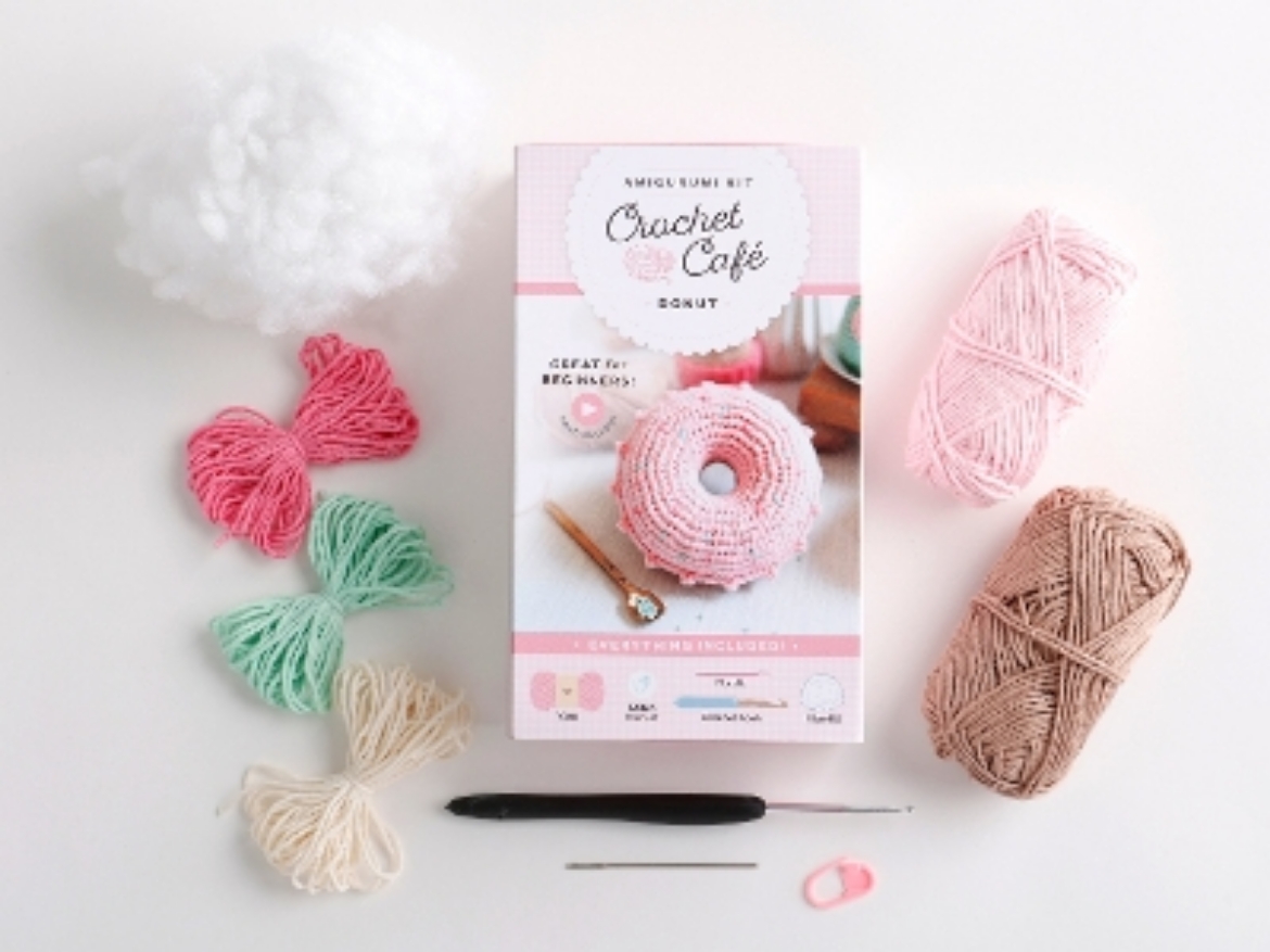 Picture of Crochet Café Amigurumi Kit Donut: Everything You Need Is Included: 100%-Cotton Yarn, Crochet Hook, Stitch Marker, Tapestry Needle, Fiberfill, Step-by-Step Leaflet, and Exclusive Instruction Videos; Be