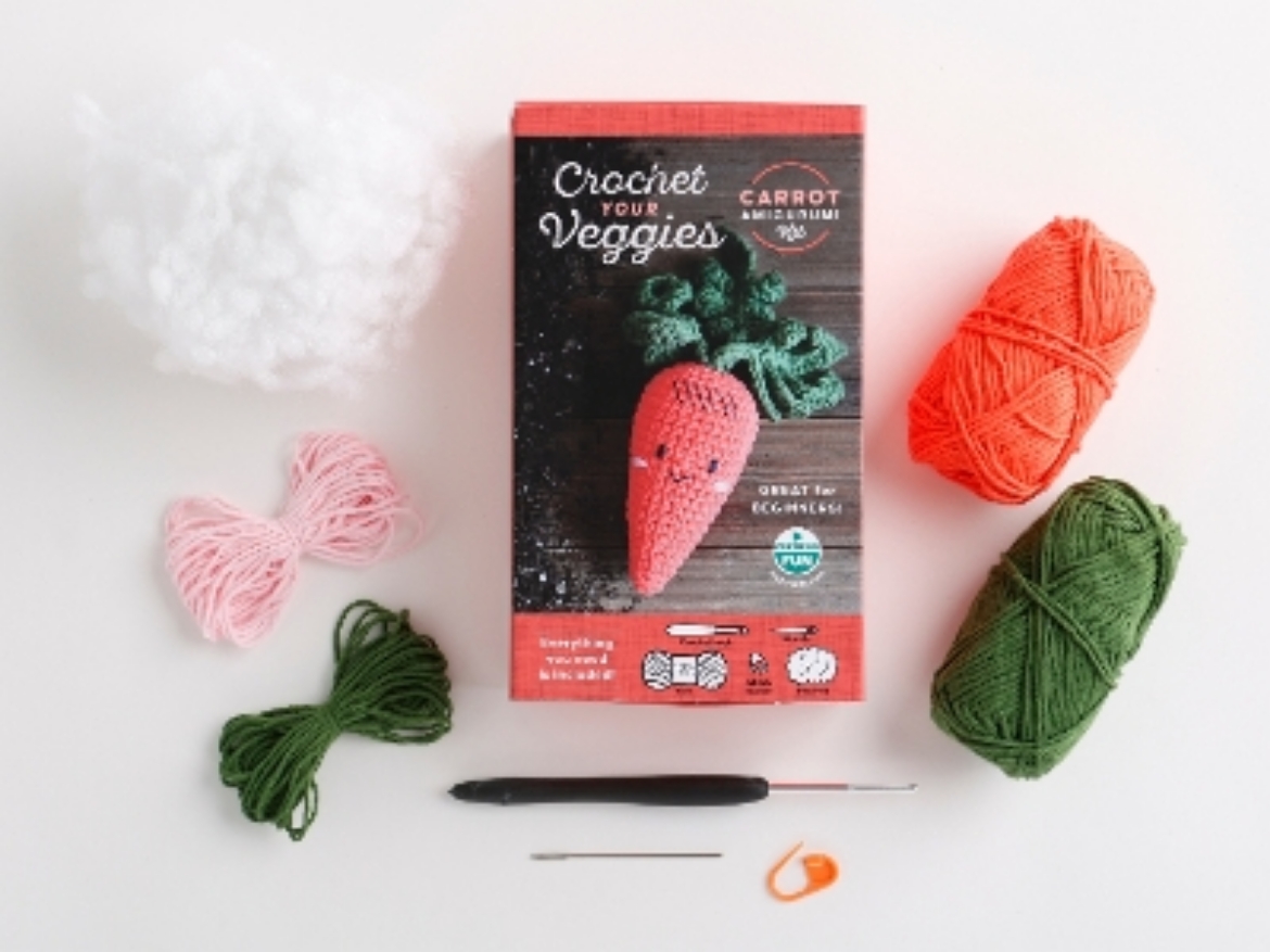 Picture of Crochet Your Veggies Amigurumi Kit Carrot: Everything You Need Is Included: 100%-Cotton Yarn, Crochet Hook, Stitch Marker, Tapestry Needle, Fiberfill, Step-by-Step Leaflet, and Exclusive Instruction V