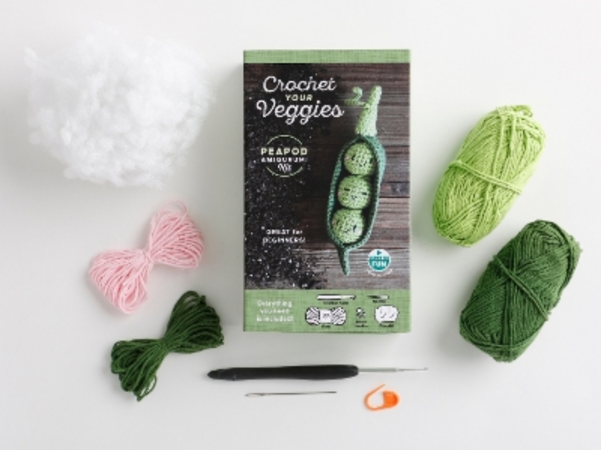 Picture of Crochet Your Veggies Amigurumi Kit Peapod: Everything You Need Is Included: 100%-Cotton Yarn, Crochet Hook, Stitch Marker, Tapestry Needle, Fiberfill, Step-by-Step Leaflet, and Exclusive Instruction V