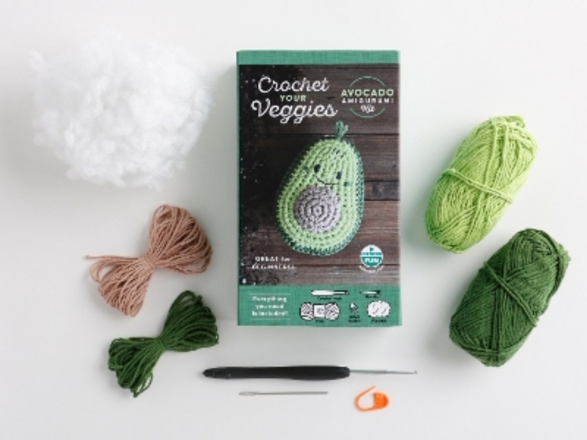 Picture of Crochet Your Veggies Amigurumi Kit Avocado: Everything You Need Is Included: 100%-Cotton Yarn, Crochet Hook, Stitch Marker, Tapestry Needle, Fiberfill, Step-by-Step Leaflet, and Exclusive Instruction 