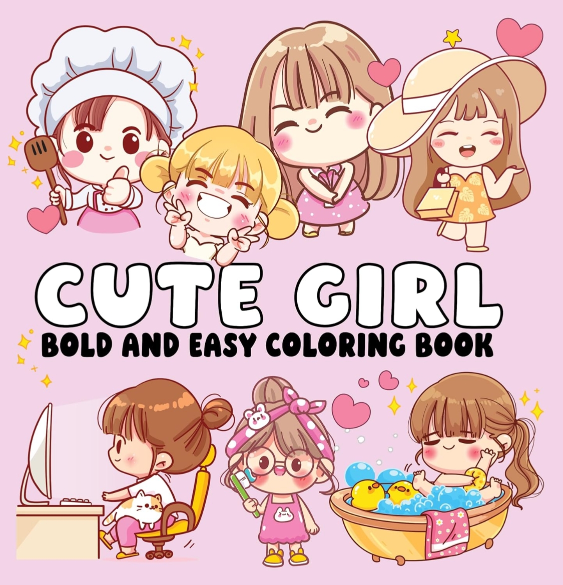 Picture of Cute Girl Bold and Easy Coloring Book